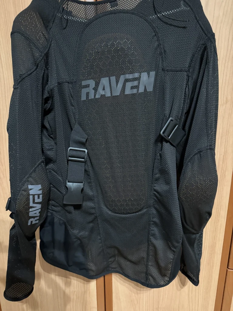 Raven Soft Shield protective jacket back view showing spine protection and support straps